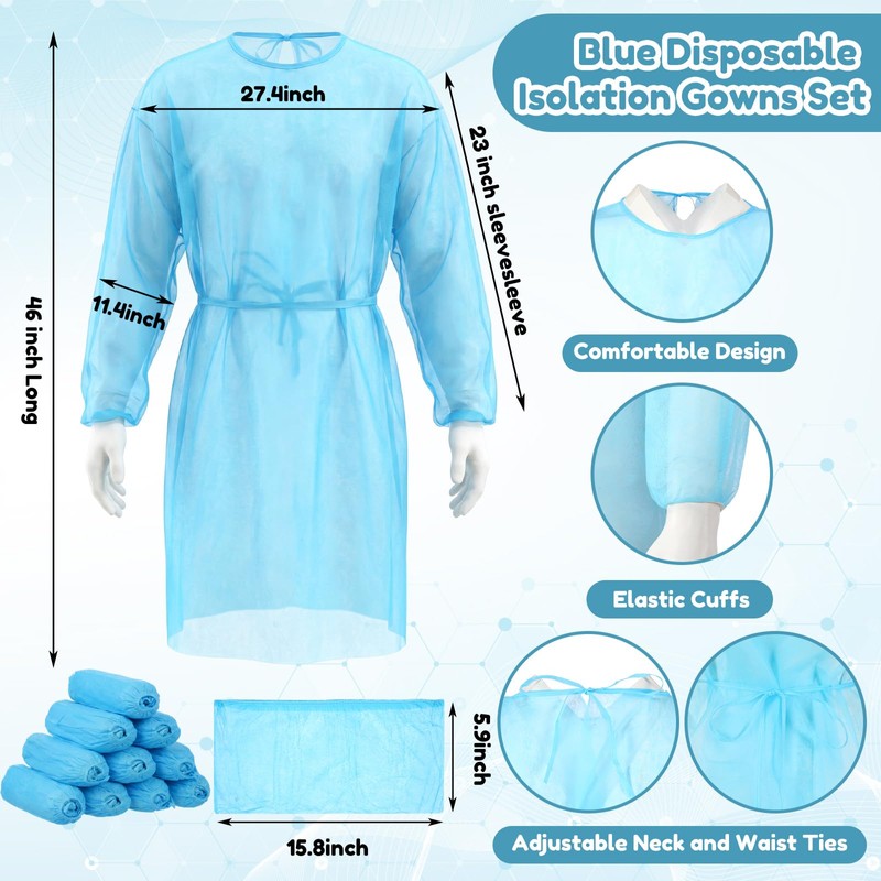 Xuhal 36 Set Blue Disposable Isolation PPE Gowns and Shoe