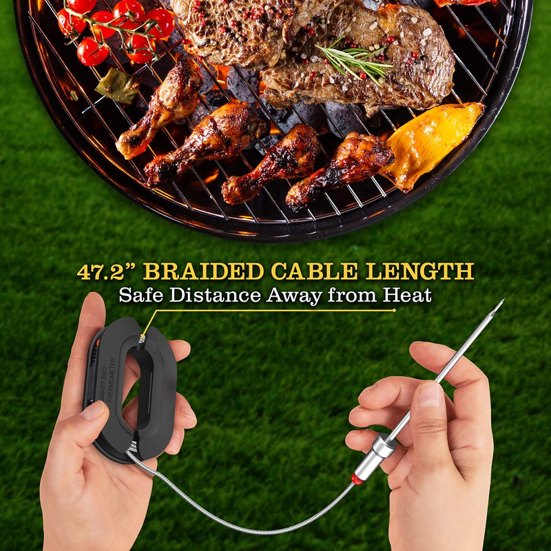 Nutrichef Bluetooth Meat Thermometer for Grilling and Smoking with 6