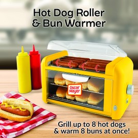 Nostalgia Oscar Mayer Extra Large 8 Hot Dog Roller & 8 Bun Toaster Oven, Stainless Steel Grill Rollers, Non-stick Warming Racks, Perfect for Hot Dogs, Veggie Dogs, Sausages, Brats, Adjustable Timer