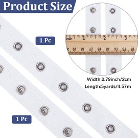 CABODYALS 4.57M Metal Snap Tape White Cotton Twill Snaps Ribbon Hollow Buttons Trim Soft Fabric Herringbone Buckle Straps Fastener Eyelet Ring Strip Ribbons for Sewing Making Clothes Garment Diy Craft