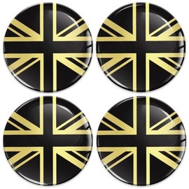 SkinoEu Set 4 x 60 mm Aufkleber für Radkappen Nabenkappen Nabendeckel Radnabendeckel Rad-Aufkleber Schwarz Gold UK United Kingdom Flagge Vereinigtes Königreich Fahne A 9560