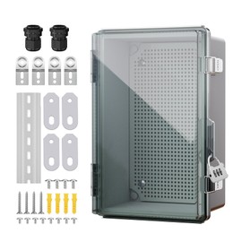 BSEED Waterproof Electrical Junction Box, Outdoor Enclosure with Hinged Cover, Mounting Plate & Wall Brackets - Lockable ABS Plastic Box for Router, Switch, Electrical Project(Clear, 16.1"×12.2"×7.1")