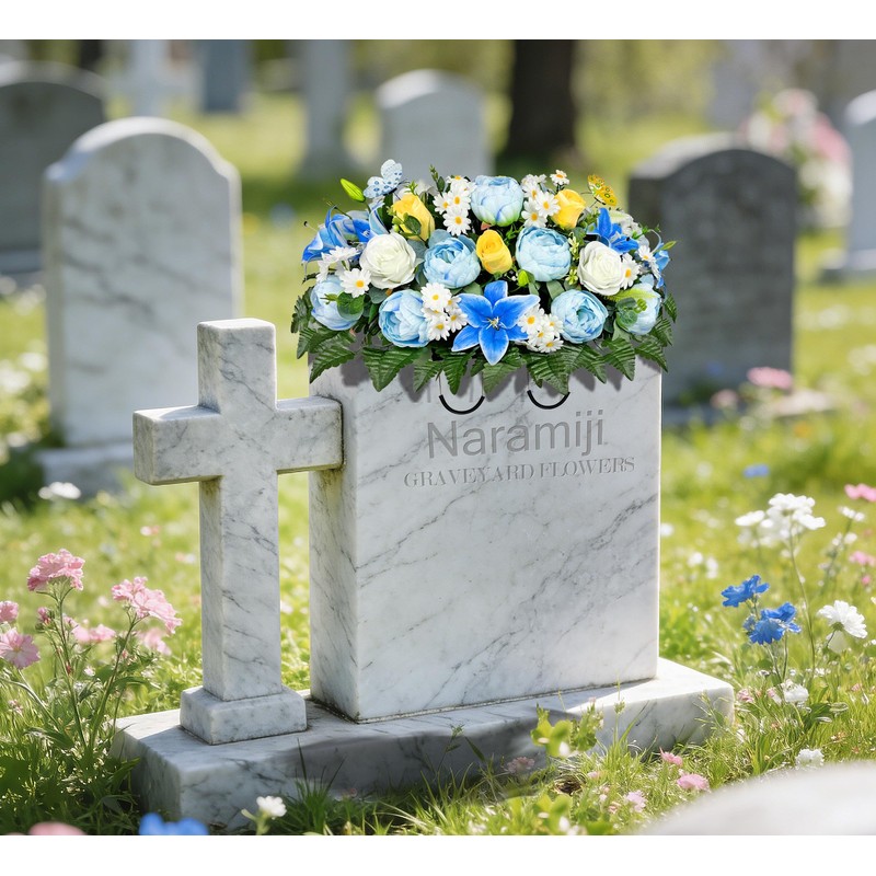 Naramiji Cemetery Flowers Saddle and Headstone Flower Saddle - Blue