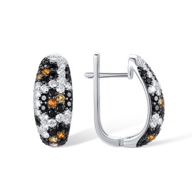 Santuzza 925 Sterling Silver Round Point Snakeskin Pattern Earrings Black Spinel Cubic Zirconia Dangle Earrings for Women