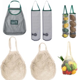 5Pcs Reusable Produce Bags, 2 Colors 4 Styles Mesh Grocery Bag with Handle, Reusable Washable Grocery Mesh Organizer Net Mesh Produce Bag Onion Storage Bag for Vegetable Fruit Grocery