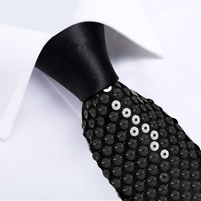 DiBanGu Mens Sequin Skinny Tie and Pocket Square Set,Shiny Solid