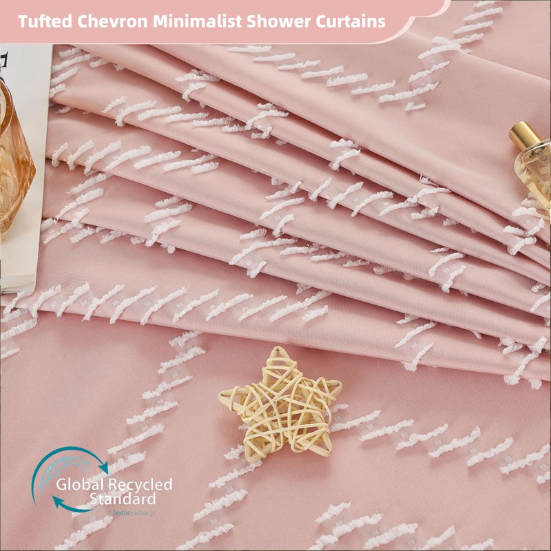 Siiluminisoy Extra Long Pink Boho Shower Curtain with White Tassel,