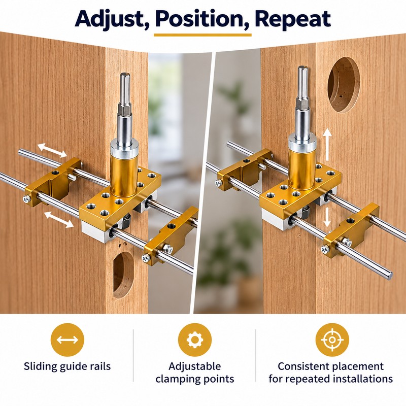 Door Lock Mortise Jig Kit with X Cutters – Adjustable