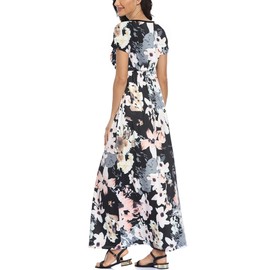 Lacavocor Womens Short Sleeve Maxi Dresses Empire Waist Long Dress, X-Large, Seamless Ink Flower