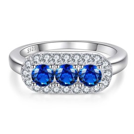 BONLAVIEGEM Created Blue Sapphire Ring for Women Sapphire Ring for Women 925 Sterling Silver Blue Cubic Zirconia Ring for Women Blue Cocktail Ring AnniversaryRing Size 6