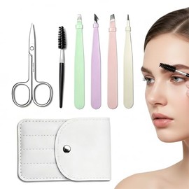 Juego de 6 PCS,Pinzas profesionales para Cejas de Acero Inoxidable. | Pinzas de corte de cejas de precisión,Contiene 4 puntas diferentes,para Cuidado Personal y Depilación Facial(Multicolor)