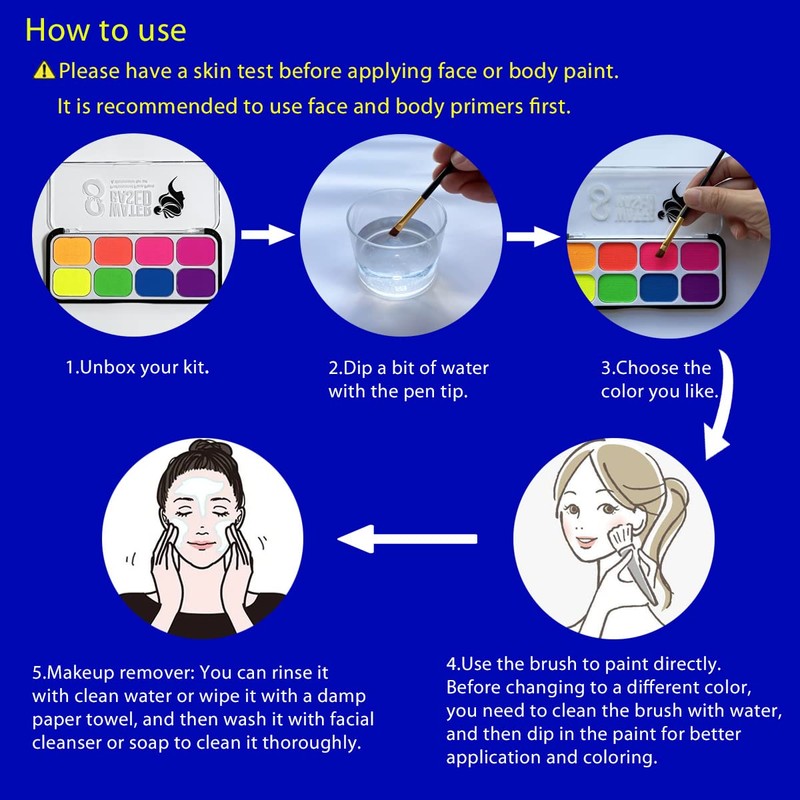 UV Blacklight Reactive Neon Make-up, Luminous Face and Body Paint,