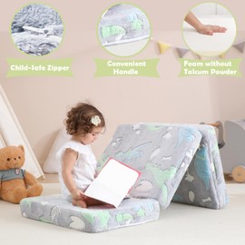 Kisdsa Foldable Floor Mattress for Kids,Folding Toddler Floor Nap Mat for Sleeping Daycare,Trifold Foam Mattress Floor Bed,Child Trifold Futon Sofa with Storage Bag,57''x23''(Glow Star)