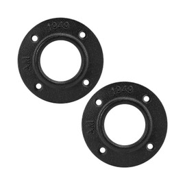 BathAce Industrial Pipe Floor Flange, Heavy Duty Malleable Iron Pipe Fittings, Wall Mounted Vintage DIY Threaded Flange for Decoration Steampunk Furniture Vintage Project, Black(4 Pack, 2 Inch)