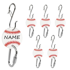 Juglok 6 Pack Bag Hook for Fence – Heavy-Duty Sports Fence Hook with Double-Layer Acrylic Tags, Bat Backpack Hanger with Carabiner Clip for Baseball Softball & Pickleball Gear (Baseball Pattern)