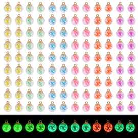 LEGENTLISUR 120Pcs Glass Charms Bulk for Jewelry Making Glow in the Dark Ball Pendant Charms Multi-Color Luminous DIY Craft Pendants for Necklaces Bracelets Earrings