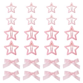 Penta Angel 24Pcs Mini Satin Ribbon Bow Hair Clips with Small Metal Star Snap Hair Clips Barrettes Decoration Accessories for Women Girls (Pink)