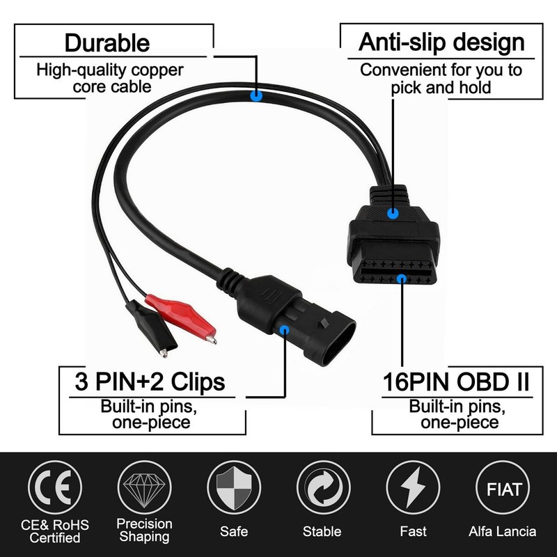 Goliton® OBD2 3 Pin to Fiat 16 Pin Adapter OBDII