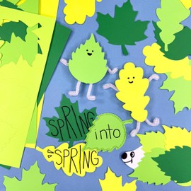 120 Pieces Spring Leaf Paper Cutouts with IDEA Guide, 2-Sided US Made Card Stock Punch Out Maple, Oak, and Birch Leaves for Bulletin Boards, Classroom Decor, Spring Crafts, DIY Scrapbook, and Posters