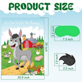 Pin The Tail On The Donkey Party Game with Large Farm Donkey Games Poster 36 Pcs Tails for Birthday Party Farm Party Decorations Carnival Party Supplies