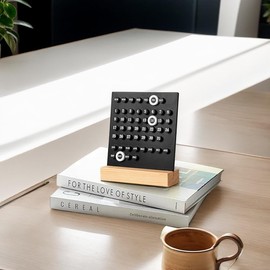 Desktop Calendar Set, Wooden Base, White and Black, Perpetual Monthly Display (black)