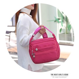 SIRAMO Shoulder Bag, Men's, Women's, Lightweight, Cross-Body Style, Nylon, Many Pockets, Easy to Carry (Includes Plastic Bottle Holder on Left and Right Sides), rose red, S