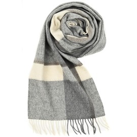 Bliss Leather Long Scarf, Plain, Checked, Thick, 100% Cashmere Made from Inner Mongolia, plaid grey