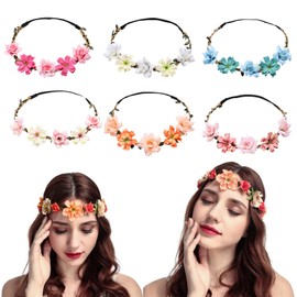 KASESSS 6 Pieces Flower Crown, Flower Headband, Multicolour Flower Hair Band, Floral Headband for Women Girls, Flower Crown Headband, Flower Wreath Hairband Festival Hair Accessories for Wedding Party