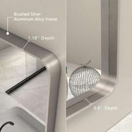 CHARMOR 40x36 Inch Brushed Nickel Bathroom Mirror for Wall, Rounded Rectangle Silver Framed Bathroom Vanity Mirror, Anti-Rust, Shatterproof, Hangs Horizontally or Vertically