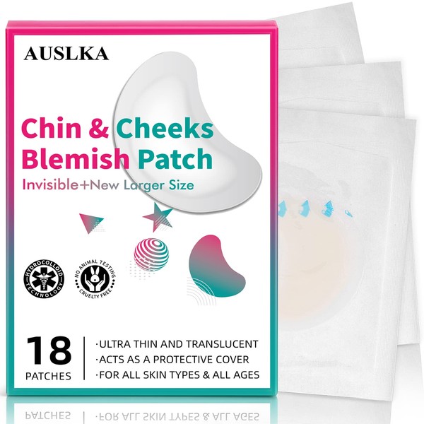 AUSLKA Blemishes Patches for Chin & Cheeks -18 Patches, Hydrocolloid Patch - Blemish Patches - Blemishes Stickers - Spot Dots - Zit Breakouts