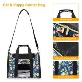 Petmolico Cat Carrier Soft-Sided Pet Bag for Small Medium Cats Puppies 16LBs - Airline Approved Pet Travel Carrier 3 Open Doors (Medium,Green Peony)