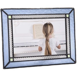Blue Glass Picture Frame 4x6 Photo Vertical or Horizontal Easel Back Office Desk Table Top Home Decor Gift J Devlin Pic 418 Series (4x6)