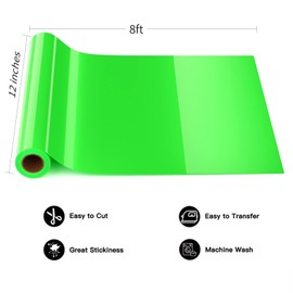 HKC HTV Flex Film Plotter Textile, 12 inches x 8 ft, Textile Film to Iron-On Plotters and Weeds, Heat Transfer Vinyl, Used in DIY Clothing and Other Fabrics (Light Green)