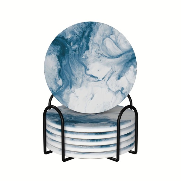 Vibiliyou Light Blue Coasters for Drinks with Holder as gifts