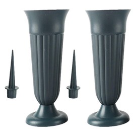 F Fityle 2 Pack Flower Vases Grave Decoration with Stake and Plastic Base Graveside Memorial Vas Flower Vase Memorial Vase for Lawn Graveside Garden, Dark Green