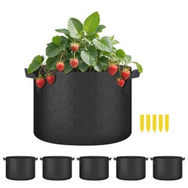 HealSmart Plant Grow Bags 10 Gallon, Tomoato Planter Pots 5-Pack with Handles, Aeration Nonwoven Fabric, Heavy Duty Gardening Planter for Vegetable, Herbs and Flowers, Black 2024 Version