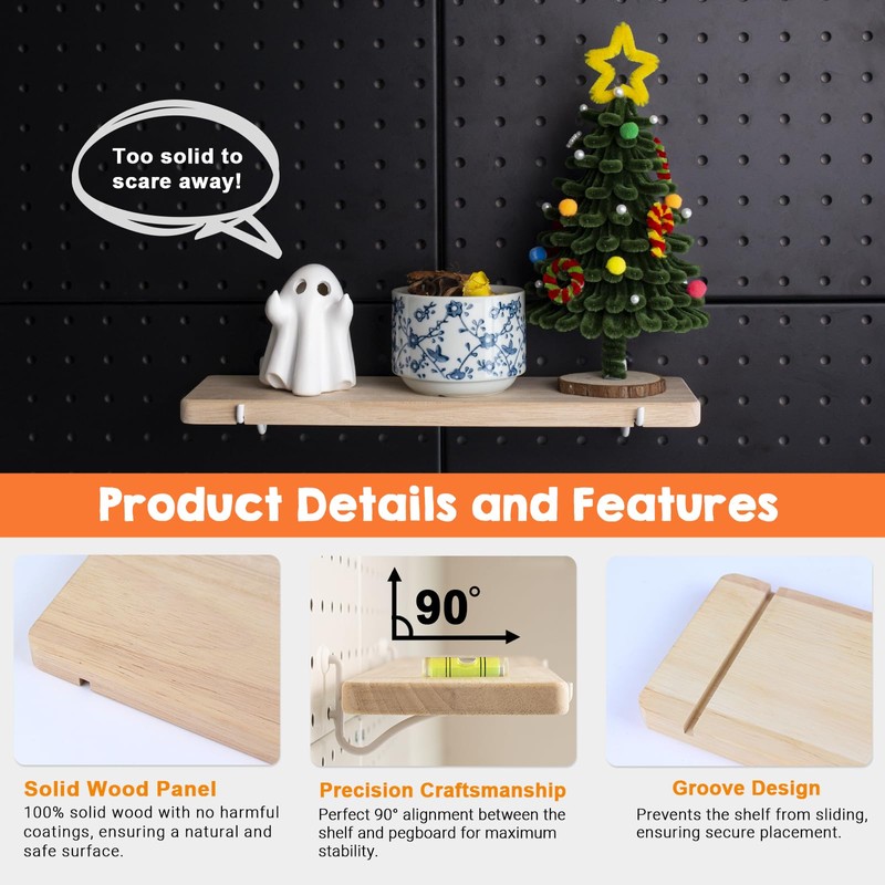 SEMPOMA Solid Wood Pegboard Shelf, High Balance and No tilt,