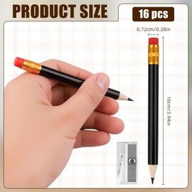 Notoke 16 Pcs Golf Pencils Bulk - 14 Pre-Sharpened Mini Pencils (7 Black + 7 Natural Wood) with 2 Acrylic Sharpeners | Baby Shower Bridal Shower Pencil & Mall Half Pencil