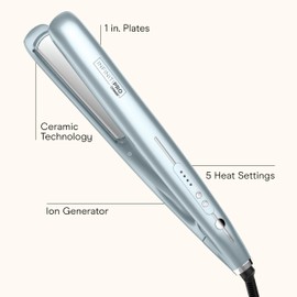 INFINITI PRO CONAIR SmoothWrap Dual Ion 1 Inch Flat Iron Hair Straightener, 1-Inch Flat Iron Produces More Volume and Less Frizz, 5 Heat Settings, For All Hair Types and Textures, Blue