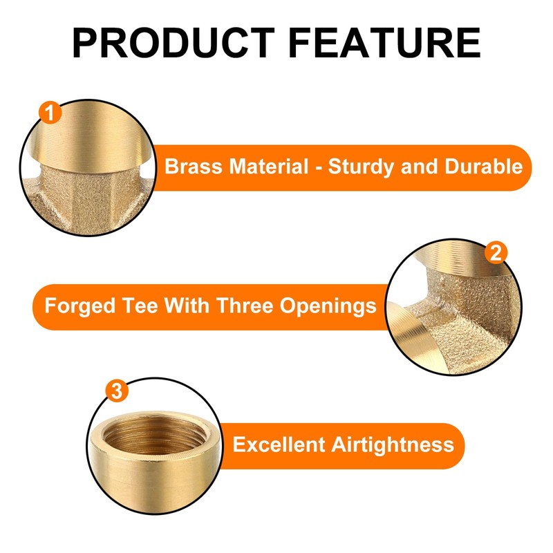 QUARKZMAN Brass Tee Pipe Fitting, 1/4" x 1/4" x 1/4"