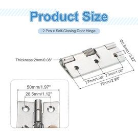 sourcing map 2Pcs Spring Hinge, 3" Length 304 Stainless Steel Spring Loaded Hinges, Self-Closing Cabinet Hinges for Left and Right Hand Doors Cabinet Closet DIY Hardware, Silver (Exterior)