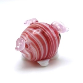 Sansukjai Tiny Pig Miniature Glass Figurine – Handmade Blown Glass Animal – Cute Collectible Pig Sculpture – Fairy Garden Pet Décor Gift (Pink)