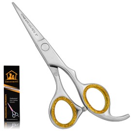 Hairdressing Barber Hair Cutting Scissor for Professional Barbers Stainless Steel Hair Cutting - for Salon Barber Accessories, Men, Women, Children and Adult Hair Scissors (Silver Golden-SC1, 5)
