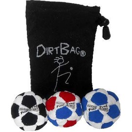 PT Pro Dirtbag Footbag 3-Pack with Pouch, Flying Clipper Original Design, Steel Pellet Filled for Maximum Control Handsewn 32 Panel Construction - Black/White Combo