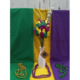 The Original Wooden Rose Mardi Gras Wooden Rose Bouquet. Featuring Violet, Yellow and Green Wooden Roses Closed Bud (2 Dozen)