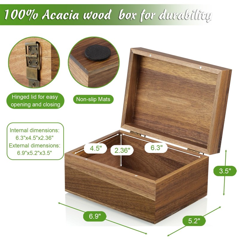 DRASTAR Keepsake Box, Acacia Wood Memory Box with Hinged Lids,