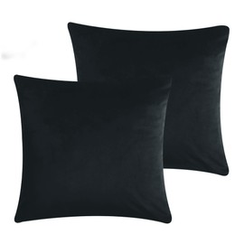 Moonlight Bedding Cushion Covers 45x45 Cm Soft Touch Velvet Square Throw Pillow Cases with Invisible Zipper Pack of 2 Black Cushion Cover for Sofa Couch Chair Bedroom Car (18" x 18")