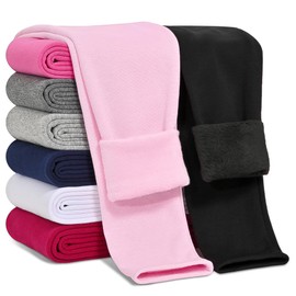 Kiiavoro Girls Fleece Lined Leggings Cotton Kids Winter Warm Leggings Thick Thermal Tights Pants 2 Pack, Black, Light Pink 3-4T