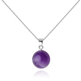 Nearawing February Birthstone Elegant Purple Amethyst Crystal Pendant Necklace 925 Sterling Silver Chain Necklace Adjustable Healing Crystal Necklace birthstone necklace for women girls(Amethyst)