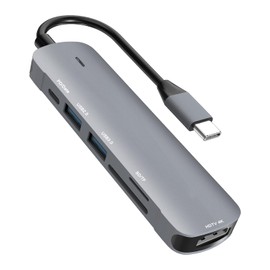 USB C Hub Adapter 6 in 1, USB C Docking Station Multiport Splitter with HDMI, PD 100W, USB 3.0/2.0, SD/TF, USB 3.0 Hub 5Gbps USB 6-Port Docking Station, Suitable for MacBook Pro Air, Surface Pro